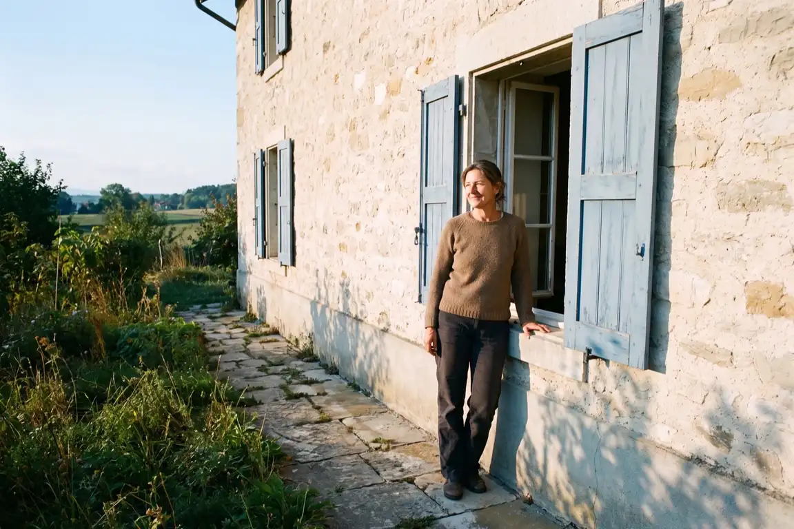 Propriétaire ouvrant les volets de sa maison du Gros-de-Vaud